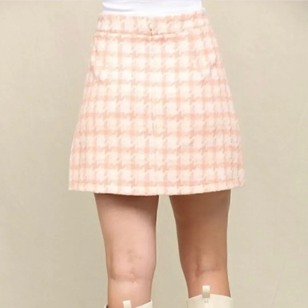 Pink houndstooth skirt set